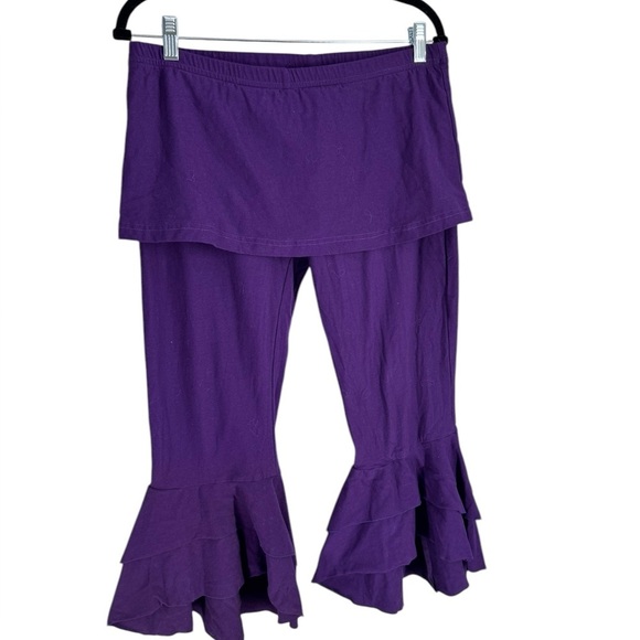 dervish Pants - Dervish sassy Capri ruffle pantaloon with attached skirt XL eggplant